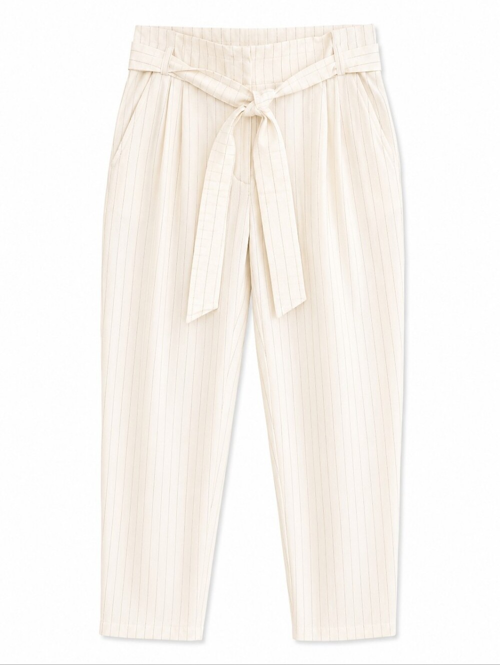Le Chateau Women's Cream Striped LINEN Trousers With Tie Sz 18